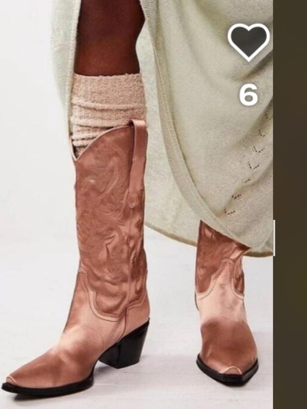 Rose Gold Satin Cowboy Boots with Block Heel  Jeffery Campbell